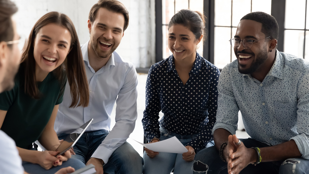 group of people laughing